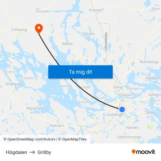 Högdalen to Grillby map