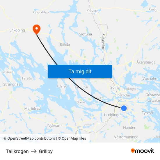 Tallkrogen to Grillby map