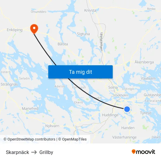 Skarpnäck to Grillby map