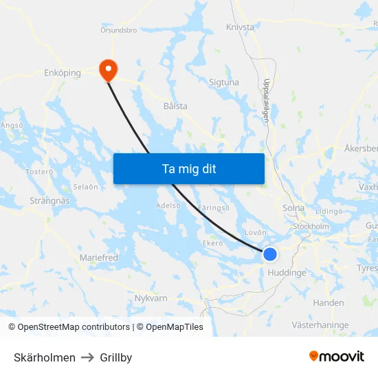 Skärholmen to Grillby map