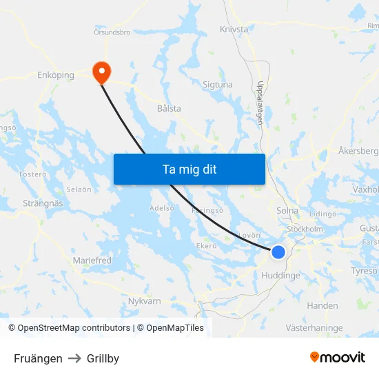 Fruängen to Grillby map