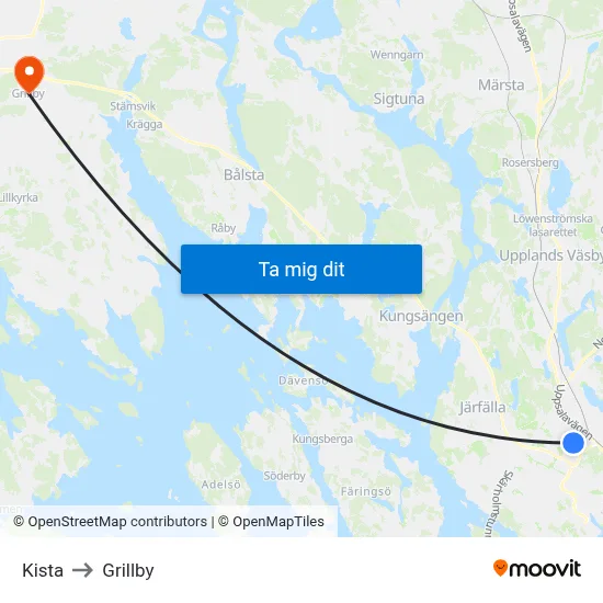 Kista to Grillby map