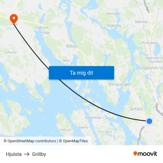 Hjulsta to Grillby map