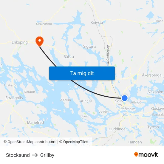 Stocksund to Grillby map