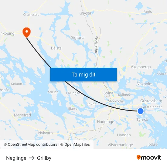 Neglinge to Grillby map