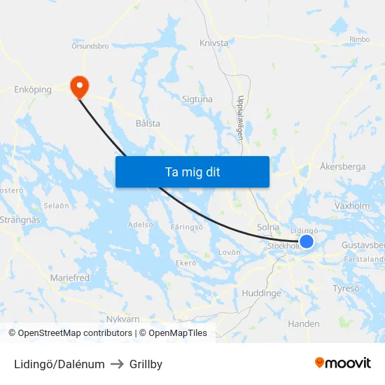 Lidingö/Dalénum to Grillby map