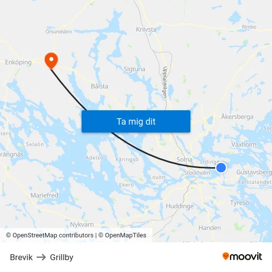 Brevik to Grillby map