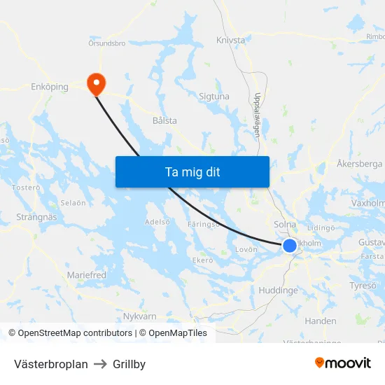 Västerbroplan to Grillby map