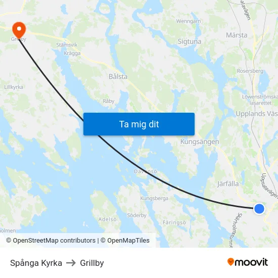Spånga Kyrka to Grillby map