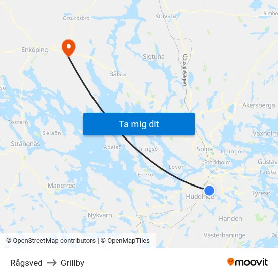 Rågsved to Grillby map