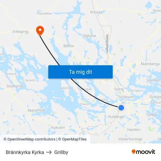 Brännkyrka Kyrka to Grillby map