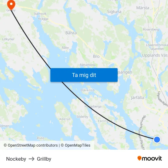 Nockeby to Grillby map