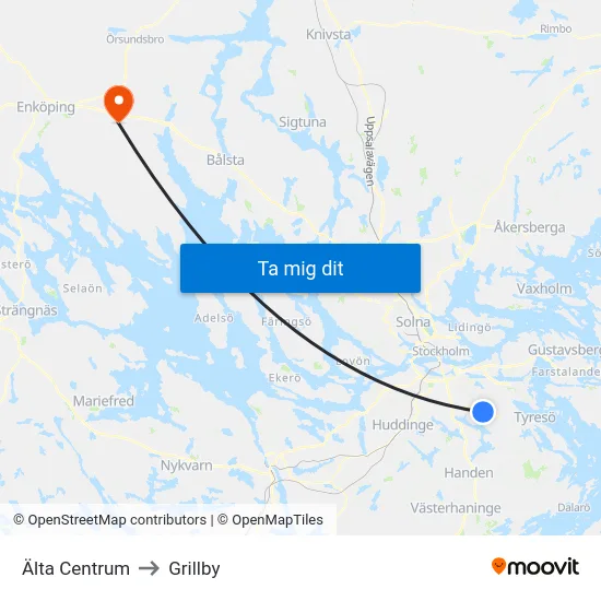 Älta Centrum to Grillby map