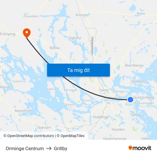 Orminge Centrum to Grillby map