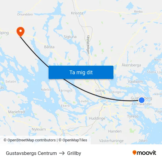 Gustavsbergs Centrum to Grillby map