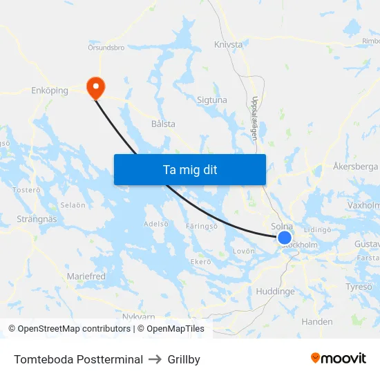 Tomteboda Postterminal to Grillby map