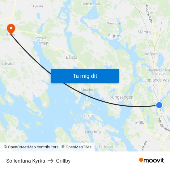 Sollentuna Kyrka to Grillby map