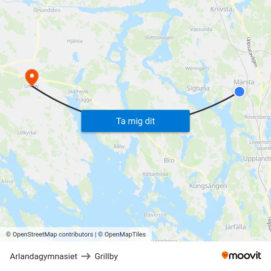 Arlandagymnasiet to Grillby map