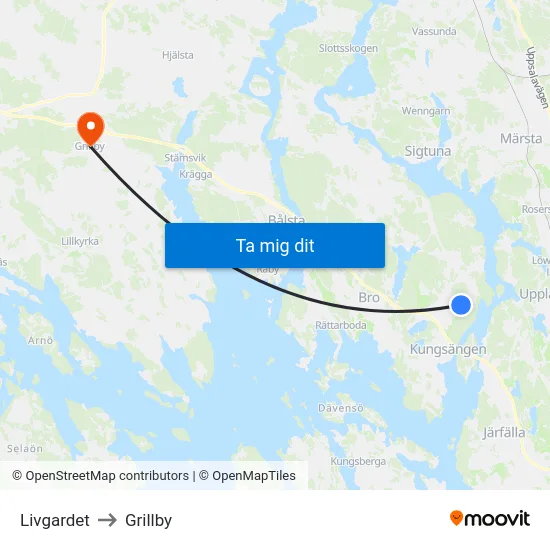 Livgardet to Grillby map