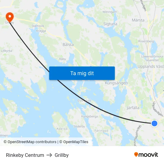 Rinkeby Centrum to Grillby map