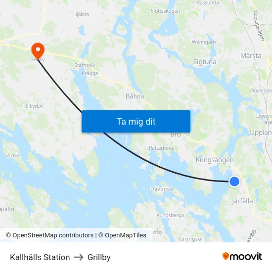 Kallhälls Station to Grillby map
