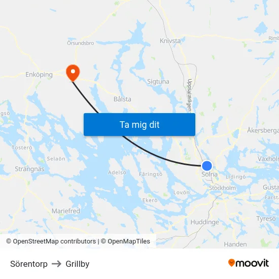 Sörentorp to Grillby map