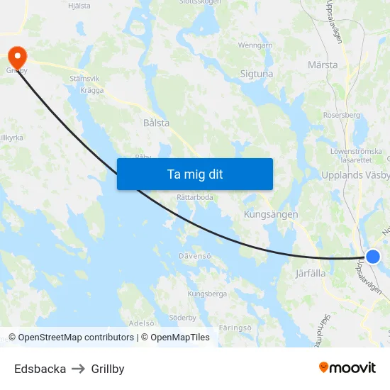Edsbacka to Grillby map