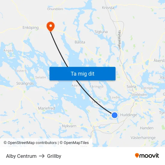 Alby Centrum to Grillby map