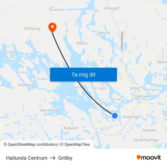 Hallunda Centrum to Grillby map