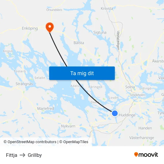 Fittja to Grillby map