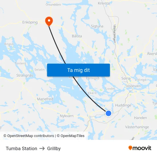 Tumba Station to Grillby map