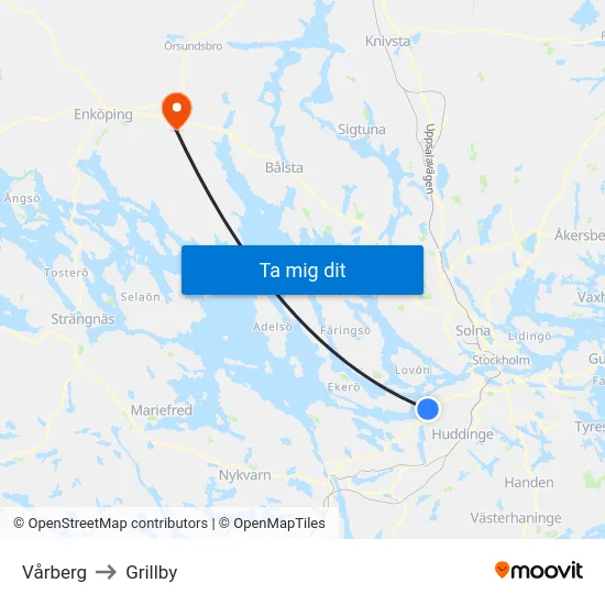 Vårberg to Grillby map