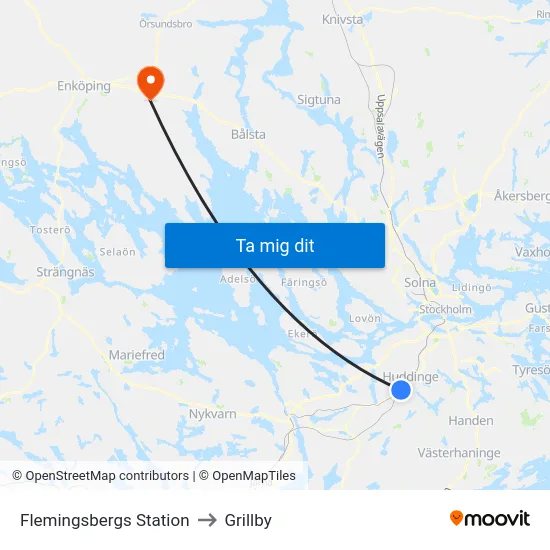 Flemingsbergs Station to Grillby map