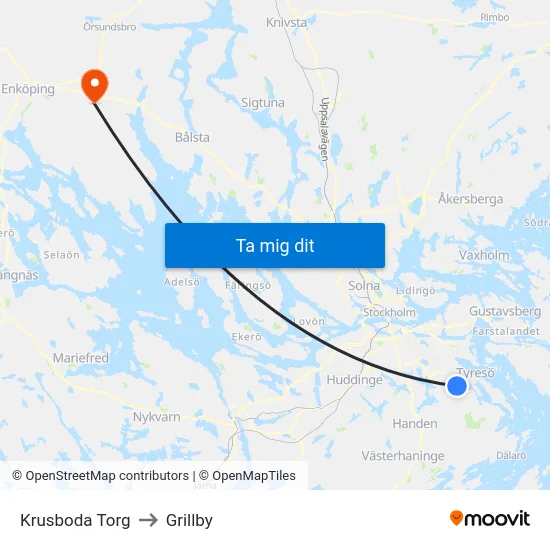 Krusboda Torg to Grillby map