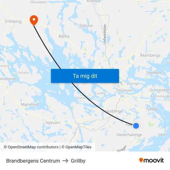 Brandbergens Centrum to Grillby map