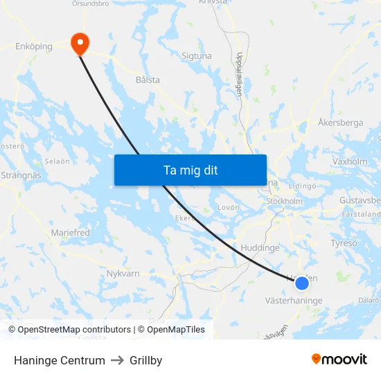 Haninge Centrum to Grillby map