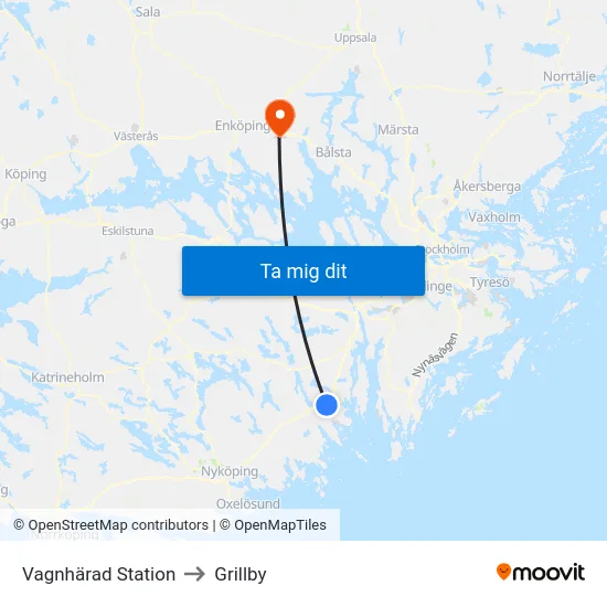 Vagnhärad Station to Grillby map