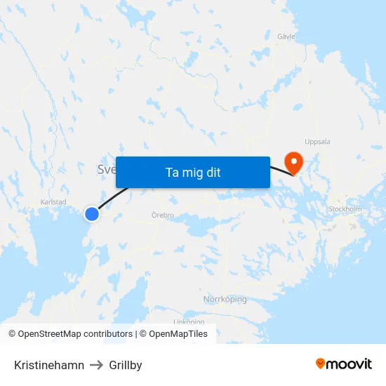 Kristinehamn to Grillby map