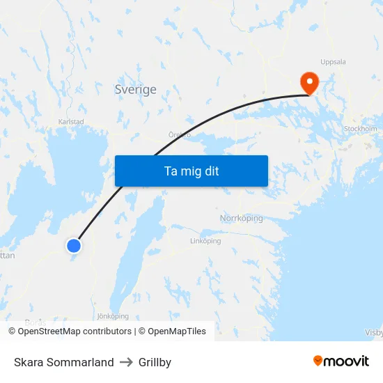 Skara Sommarland to Grillby map