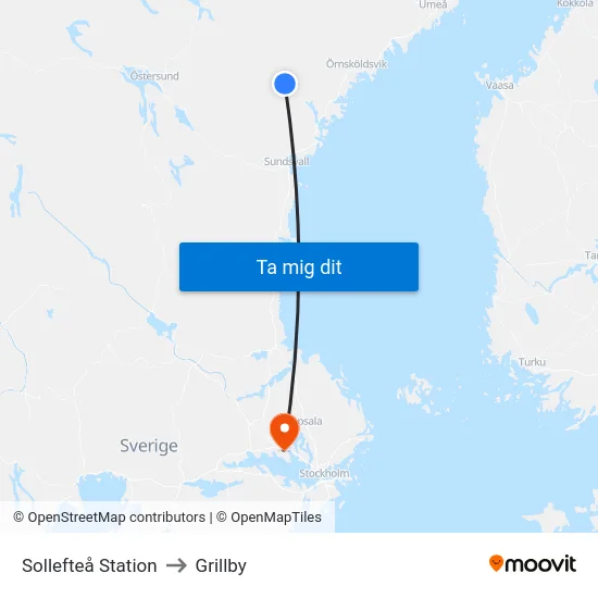 Sollefteå Station to Grillby map