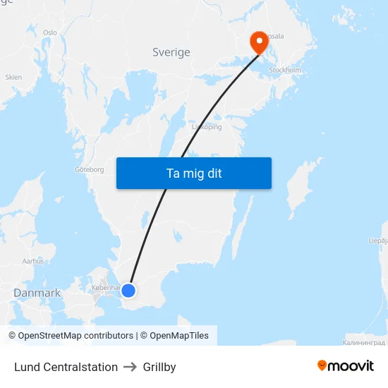 Lund Centralstation to Grillby map