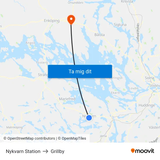 Nykvarn Station to Grillby map