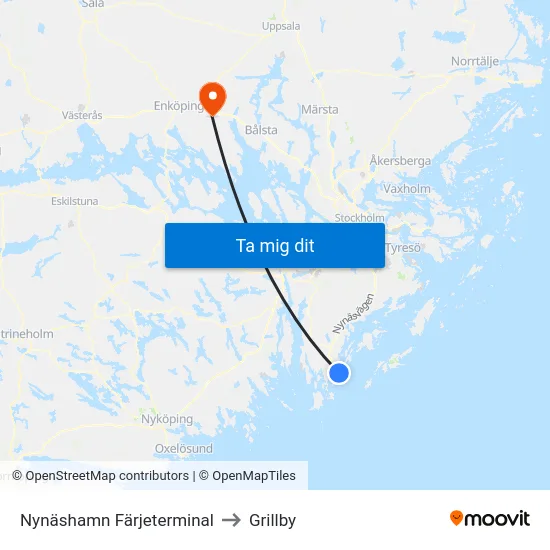 Nynäshamn Färjeterminal to Grillby map