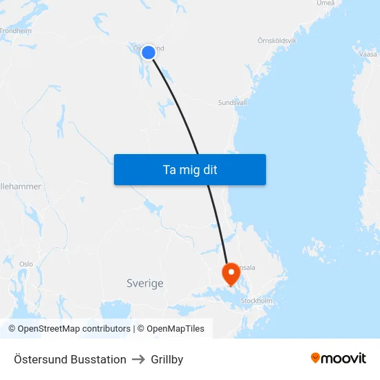 Östersund Busstation to Grillby map