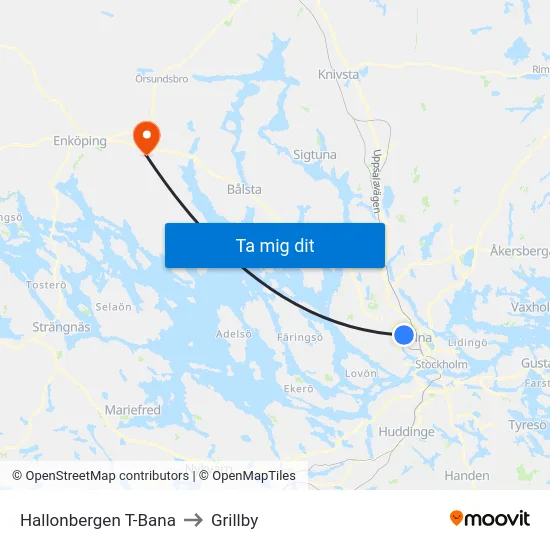Hallonbergen T-Bana to Grillby map