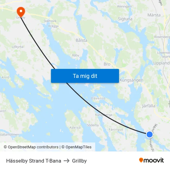 Hässelby Strand T-Bana to Grillby map