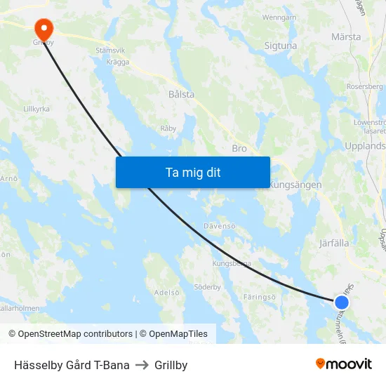 Hässelby Gård T-Bana to Grillby map