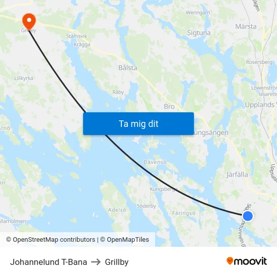 Johannelund T-Bana to Grillby map