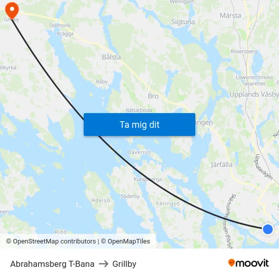 Abrahamsberg T-Bana to Grillby map