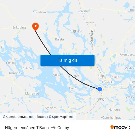 Hägerstensåsen T-Bana to Grillby map